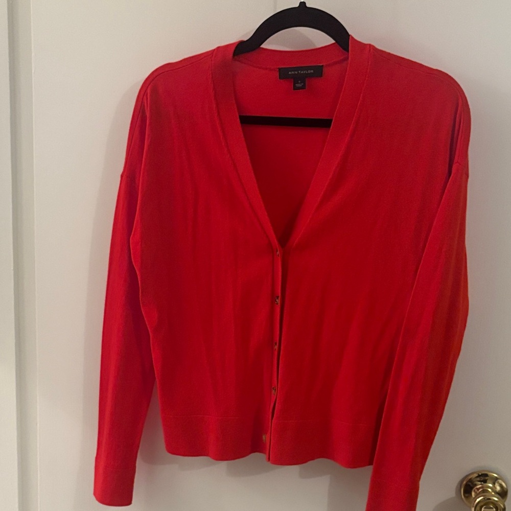 Ann Taylor Red V-neck Cardigan